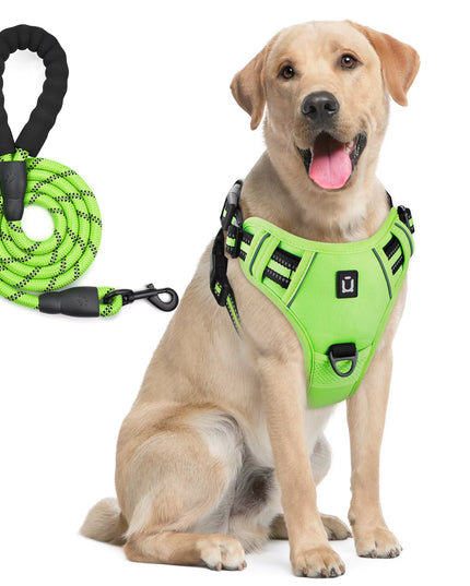 Combo De Arnés Y Correa Para Perros, Arnés De Chaleco Sin Tracción a Prueba De Escape, Con Correa De 5 Pies, Arnés Acolchado Suave Ajustable Reflectante Para Mascotas