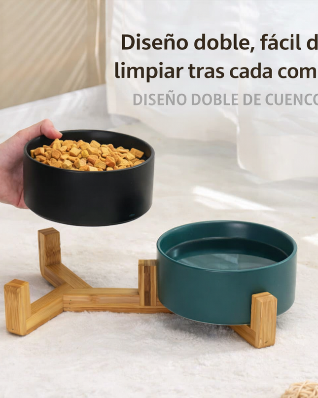 Cuenco de cerámica con soporte de bambú