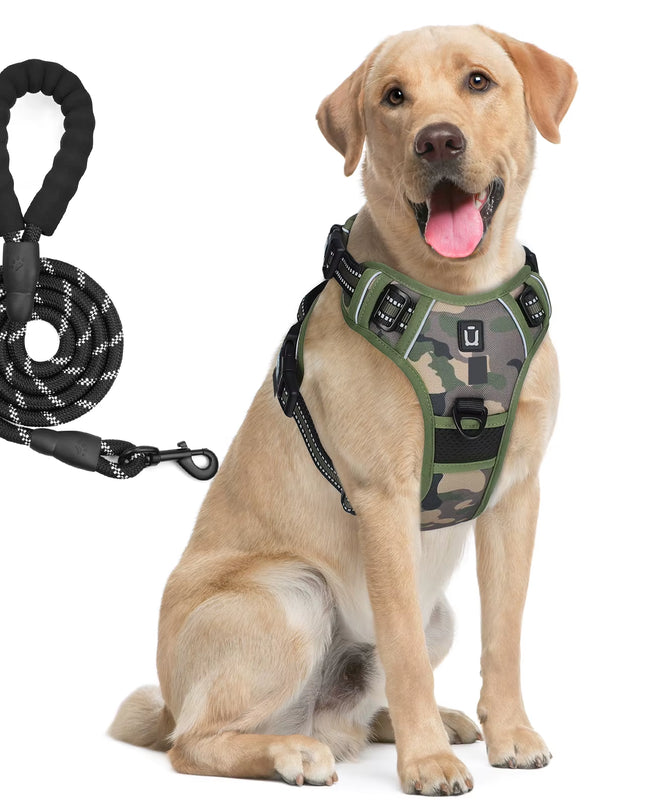 Combo De Arnés Y Correa Para Perros, Arnés De Chaleco Sin Tracción a Prueba De Escape, Con Correa De 5 Pies, Arnés Acolchado Suave Ajustable Reflectante Para Mascotas