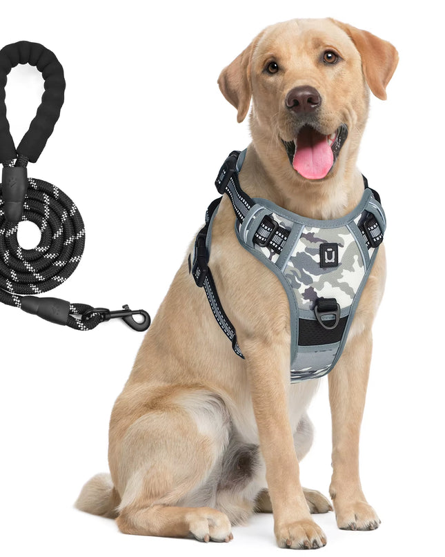 Combo De Arnés Y Correa Para Perros, Arnés De Chaleco Sin Tracción a Prueba De Escape, Con Correa De 5 Pies, Arnés Acolchado Suave Ajustable Reflectante Para Mascotas