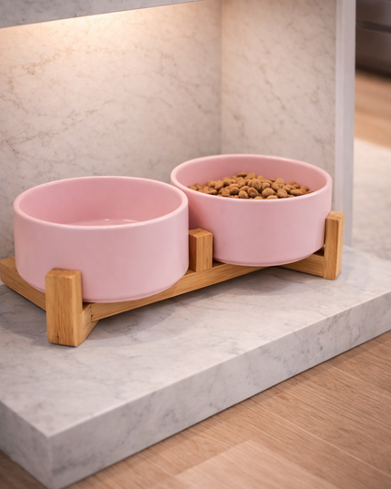 Cuenco de cerámica con soporte de bambú