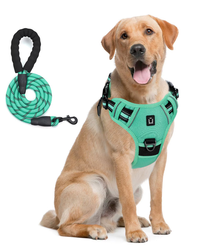 Combo De Arnés Y Correa Para Perros, Arnés De Chaleco Sin Tracción a Prueba De Escape, Con Correa De 5 Pies, Arnés Acolchado Suave Ajustable Reflectante Para Mascotas